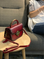 Women's Leather Small Red Satchel Handbag Shoulder Bag Fashion Small Red Leather Satchel Purse for Girls