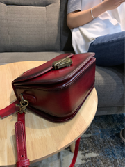 Women's Leather Small Red Satchel Handbag Shoulder Bag Fashion Small Red Leather Satchel Purse for Girls