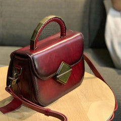 Women's Leather Small Red Satchel Handbag Shoulder Bag Fashion Small Red Leather Satchel Purse for Girls