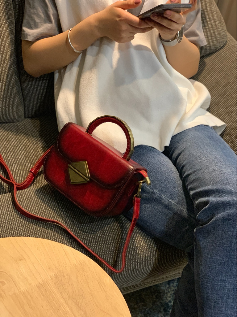 Women s Leather Small Red Satchel Handbag Shoulder Bag Fashion Small R