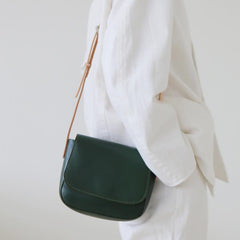 Fashion Women's Small Green Flap Saddle Shoulder Bag Side Bag Crossbody Bag Purse