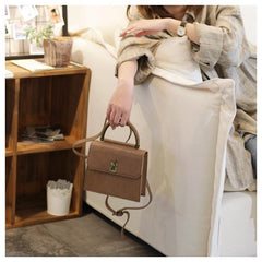 Fashion Brown Women's Small Handle Leather Satchel Handbag Purse Gray Square Shoulder Bag Crossbody Purse