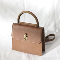 Fashion Brown Women's Small Handle Leather Satchel Handbag Purse Gray Square Shoulder Bag Crossbody Purse