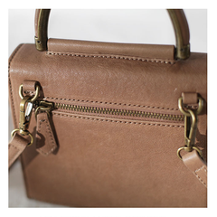 Fashion Gray Women's Small Handle Leather Satchel Handbag Purse Brown Square Shoulder Bag Crossbody Purse