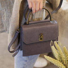 Fashion Gray Women's Small Handle Leather Satchel Handbag Purse Brown Square Shoulder Bag Crossbody Purse