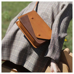 Fashion Leather Brown Women's Small Leather Shoulder Bag Satchel Bag Square Crossbody Bag
