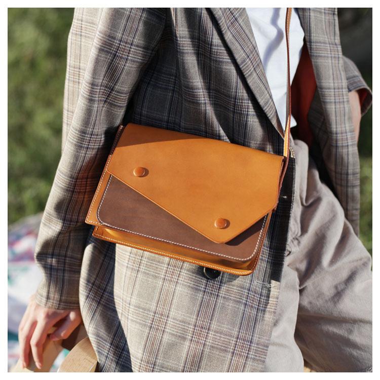 Fashion Leather Brown Women's Small Leather Shoulder Bag Satchel Bag Square Crossbody Bag