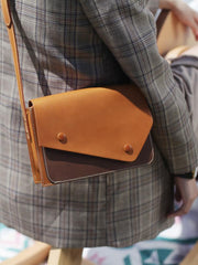 Fashion Leather Brown Women's Small Leather Shoulder Bag Satchel Bag Square Crossbody Bag