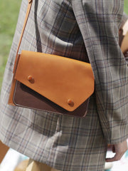 Fashion Leather Brown Women's Small Leather Shoulder Bag Satchel Bag Square Crossbody Bag