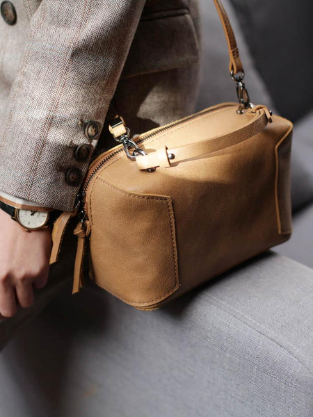 Fashion Women's Small Leather Black Satchel Handbags Brown Cube Square Shoulder CMH9280156