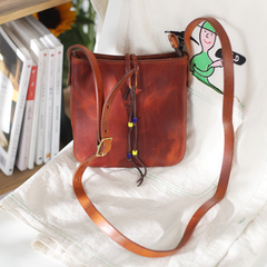 Vintage Brown Leather Women's Small Satchel Shoulder Bag Purse Boho Leather Crossbody Bag