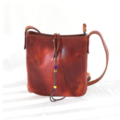 Vintage Brown Leather Women's Small Satchel Shoulder Bag Purse Boho Leather Crossbody Bag