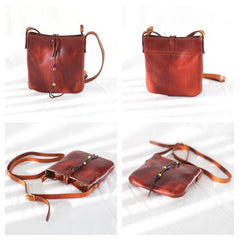 Vintage Brown Leather Women's Small Satchel Shoulder Bag Purse Boho Leather Crossbody Bag