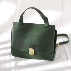 Fashion Green Leather Women's Top Handle Handbag Structured Green Small Satchel Shoulder Bag Purse