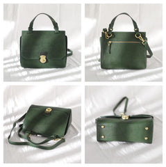 Fashion Green Leather Women's Top Handle Handbag Structured Green Small Satchel Shoulder Bag Purse