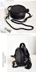 Womens Black Leather Round Crossbody Bag Crocodile - Closure Detail