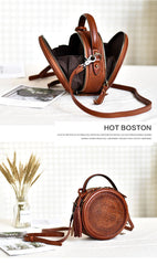 Womens Red Leather Round Crossbody Bag Crocodile Pattern Vintage Round Handbag Shoulder Bag for Women