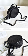 Womens Black Leather Round Crossbody Bag Crocodile - Size Detail