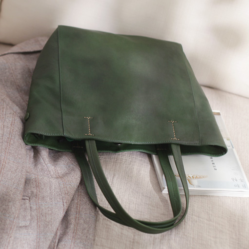 Fashion Womens Large Green Leather Tote Bags For Work Brown Leather Shopper Tote Bag