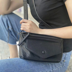 Fashion Womens Black Leather Small Satchel Shoulder Bag Black Side Crossbody Bag Purse for Girls