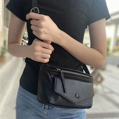 Fashion Womens Black Leather Small Satchel Shoulder Bag Black Side Crossbody Bag Purse for Girls