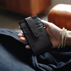 Womens Black Coffee Leather Card Holders Wallet Vertical Slim Billfold Wallet Card Holders for Ladies