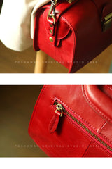 Womens Red Leather Doctor Handbag Purses Vintage Red Doctor Side Purse for Women