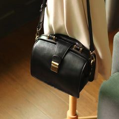 Womens Black Leather Doctor Handbag Purses Vintage Black Doctor Side Purse for Women