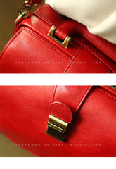 Womens Red Leather Doctor Handbag Purses Vintage Red Doctor Side Purse for Women