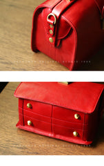 Womens Red Leather Doctor Handbag Purses Vintage Red Doctor Side Purse for Women