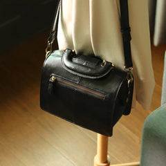 Womens Black Leather Doctor Handbag Purses Vintage Black Doctor Side Purse for Women