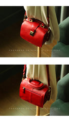 Womens Red Leather Doctor Handbag Purses Vintage Red Doctor Side Purse for Women