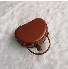 Womens White Leather Half Round Crossbody Purse Round Shoulder Bags for Women