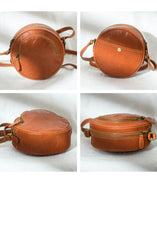 Womens Red Leather Round Crossbody Bag Handmade Round Small Shoulder Bag for Women