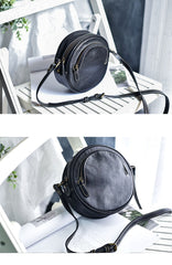 Womens Brown Leather Round Crossbody Bag Handmade Round Small Shoulder Bag for Women