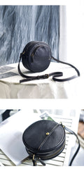 Womens Black Leather Round Crossbody Bag Handmade Round Small Shoulder Bag for Women