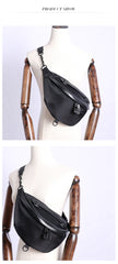 Womens Black Nylon Leather Fanny Pack Nylon Chest Bag Black Womens Hip Bag Waist Bag For Women