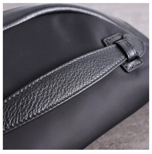 Womens Black Nylon Leather Fanny Pack Nylon Chest Bag Black Womens Hip Bag Waist NB01991082