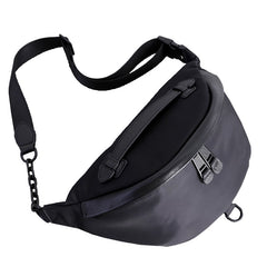 Womens Black Nylon Leather Fanny Pack Nylon Chest Bag Black Womens Hip Bag Waist Bag For Women