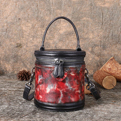 Womens Leather Barrel Handbag Purses Vintage Handmade - Bill Slots Detail