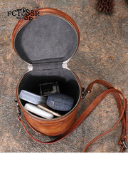 Womens Red Leather Barrel Handbag Purses Vintage - Size Detail