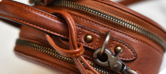 Womens Black Leather Round Crossbody Bag Crocodile - Leather Texture Detail