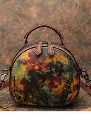 Womens Red Leather Round Handbag Purses Vintage Handmade Round Shoulder Bag Crossbody Handbag for Women