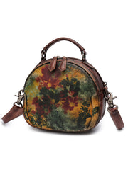 Womens Red Leather Round Handbag Purses Vintage Handmade Round Shoulder Bag Crossbody Handbag for Women