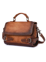 Womens Brown Leather Satchel Bag School Shoulder Bag Best Crossbody Purse for Ladies