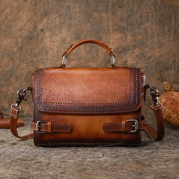 Womens Leather Satchel Bag School Shoulder Bag - Leather Detail