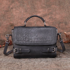 Womens Black Gray Leather Satchel Bag School Shoulder Bag Best Crossbody Purse for Ladies