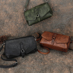 Womens Green Leather Vintage Handmade Shoulder Bag - Card Holder Detail