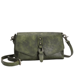 Womens Green Leather Vintage Handmade Shoulder Bag - Card Slots Detail