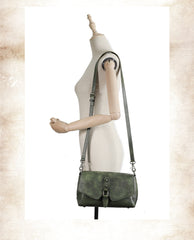 Womens Green Leather Vintage Handmade Shoulder Bag - Interior View